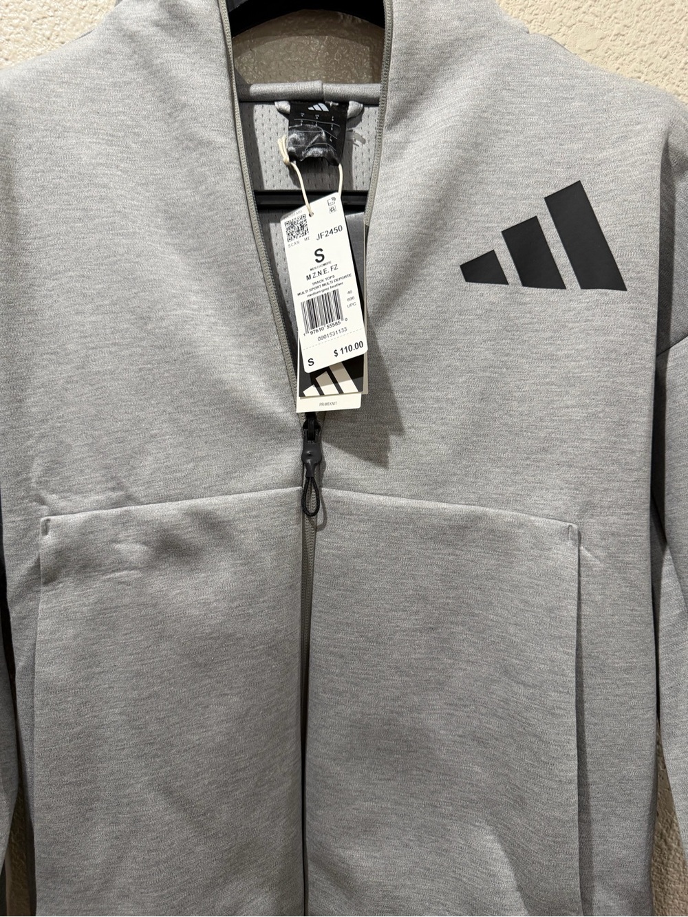 adidas Men’s Light Gray Full-Zip Performance Hoodie